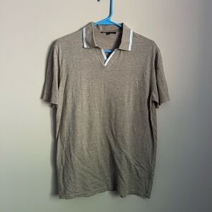 Robert Barakett Short Sleeve Open Collar Sweater Tan Size Medium